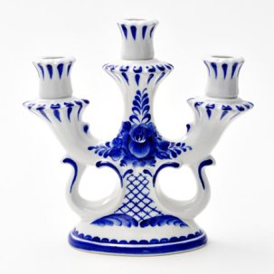 Подсвечник 3-х рожковый Гжель Трехрожковый