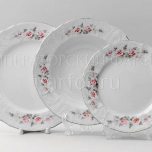 Набор тарелок столовый Бернадотт Серая роза платина 6/18 Бернадотт
