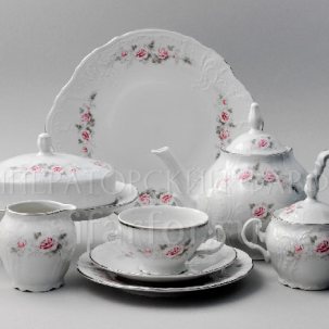 Сервиз чайный Бернадотт Серая роза платина 12/43 Бернадотт