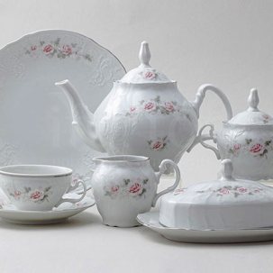 Сервиз чайный Бернадотт Серая роза платина 12/31 Бернадотт