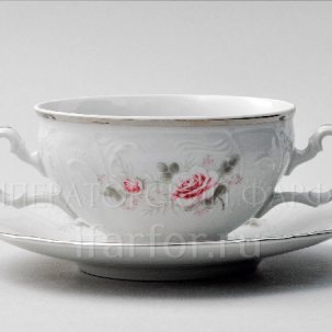 Чашка с блюдцем бульонная Бернадотт Серая роза платина Бернадотт