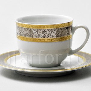 Чашка с блюдцем кофейная Широкий кант платина золото 1/2 Опал