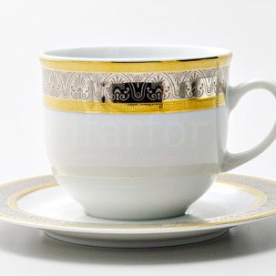 Чашка с блюдцем чайная Широкий кант платина золото 1/2 Опал