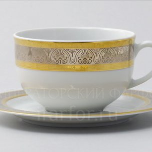 Чашка с блюдцем чайная Широкий кант платина золото 1/2 Опал