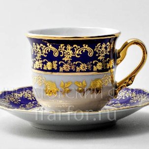 Чашка с блюдцем кофейная Золотая роза Кобальт 1/2 Констанция