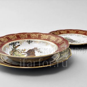 Набор тарелок столовый Охота Красная 6/18 Корона