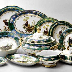 Сервиз столовый Охота Зеленая 6/27 Корона