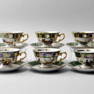 Набор чашек с блюдцами Охота Зеленая 6/12 Корона