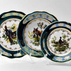 Набор тарелок столовый Охота Зеленая 6/18 Корона