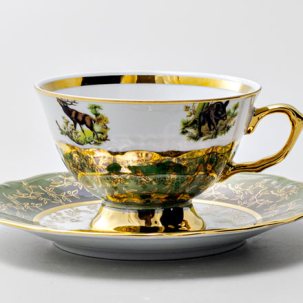 Чашка с блюдцем чайная Охота Зеленая 3 1/2 STERNE PORCELAN