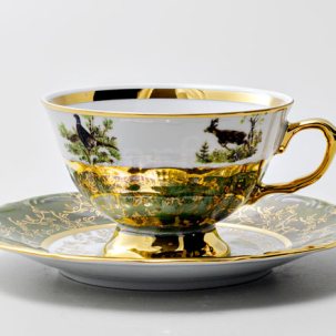 Чашка с блюдцем чайная Охота Зеленая 4 1/2 STERNE PORCELAN 220 мл.