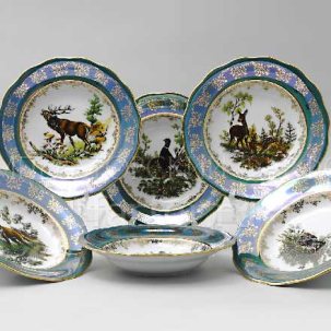 Набор тарелок глубоких Охота Зеленая 6/6 Корона