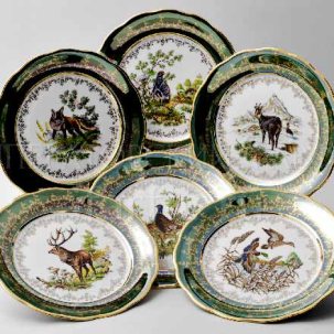 Набор тарелок столовый Охота Зеленая 6/6 STERNE PORCELAN 260 мм.
