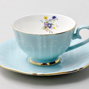 Чашка с блюдцем чайная Времена года. Голубой 1/2 Queens crown