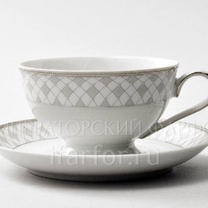Чашка с блюдцем чайная Серая сетка Платина 1/2 Repast