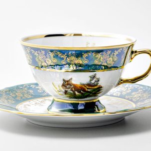 Чашка с блюдцем чайная Охота Зеленая 3 1/2 Мария-Тереза