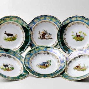 Набор тарелок глубоких Охота Зеленая 6/6 Мария-Тереза