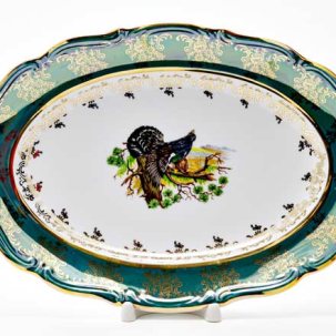 Блюдо овальное Охота зеленая. Глухарь Мария-Тереза Овальное