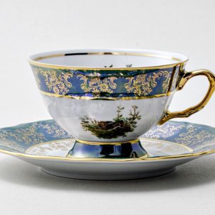 Чашка с блюдцем чайная Охота Зеленая 3 1/2 Мария-Тереза