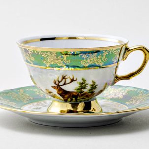 Чашка с блюдцем чайная Охота Зеленая 3 1/2 Мария-Тереза