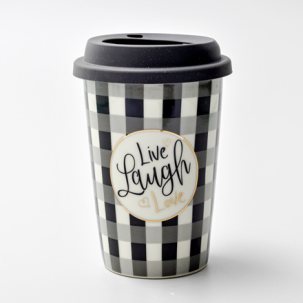 Термокружка Live, laugh, love (черная) 1/2 Royal Classics 127 мм.