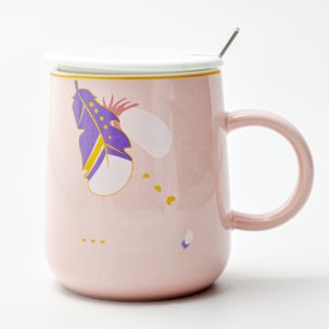 Кружка с крышкой и ложкой Легкие перышки розовая Royal Classics