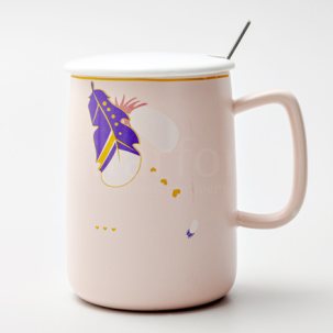 Кружка с крышкой и ложкой Фиолетовое перышко Royal Classics