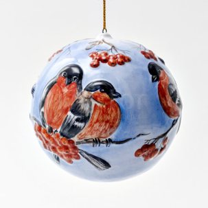 Елочная игрушка Шар большой рельефный Снегири 1