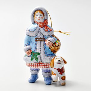 Елочная игрушка Девочка с собачкой 80 x 141 мм.