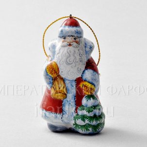 Елочная игрушка Дед Мороз с елочкой в красной шубе