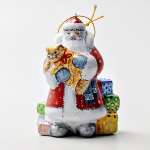 Елочная игрушка Дед Мороз с киской