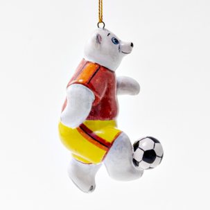 Елочная игрушка Мишка-футболист в красной майке