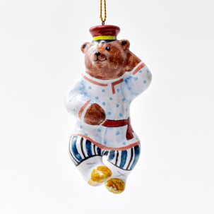 Елочная игрушка Медведь в картузе