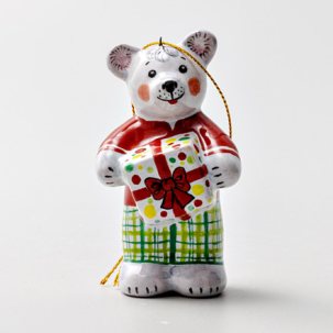 Елочная игрушка Мишка с подарком