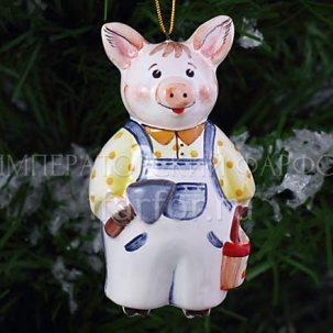 Елочная игрушка Хрюша-мастер