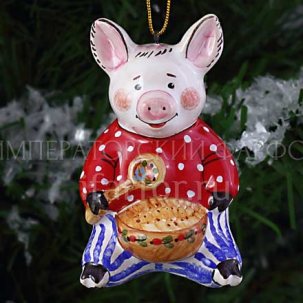 Елочная игрушка Хрюша с кашей