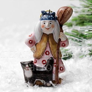 Елочная игрушка Баба-Яга с котом