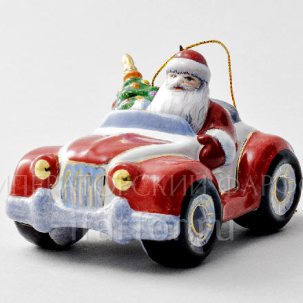 Елочная игрушка Дед мороз в кабриолете