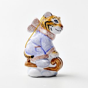 Елочная игрушка Тигренок на санках