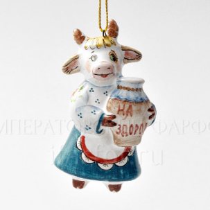 Елочная игрушка Корова На здоровье Корова На здоровье (белый фартук) 40 x 80 мм.