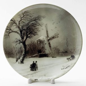 Декоративная тарелка Зимний пейзаж. Мельница