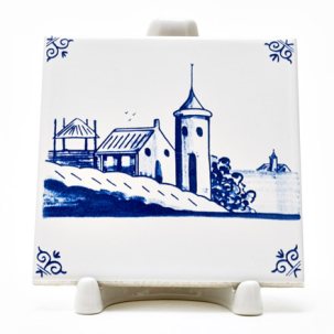 Изразец Голландский. Деревушка с башней