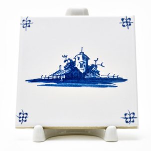 Изразец Голландский. Деревушка с башней 2