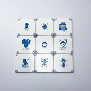 Набор изразцов уценка Голландский. Символы 9 предметов 97 x 97 мм.