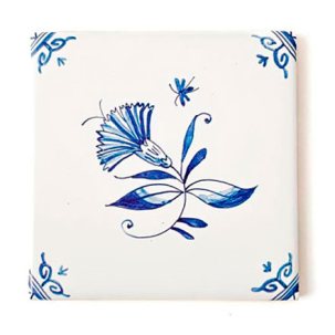 Изразец Голландский. Цветок с пчелкой 4