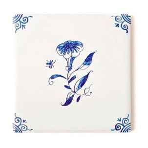 Изразец Голландский. Цветок с пчелкой 5