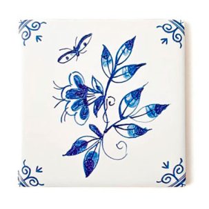 Изразец Голландский. Цветок с бабочкой 5