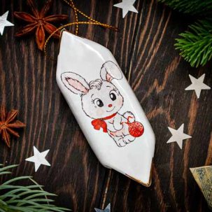 Елочная игрушка Конфета 5 Заяц с елочной игрушкой