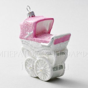Елочная игрушка Детская коляска розовая высокая