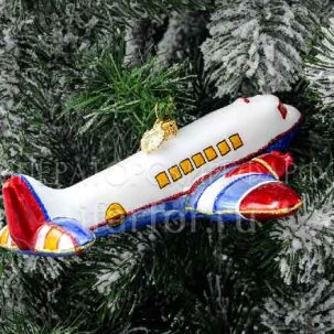 Елочная игрушка Самолет голубой 133 x 50 мм.